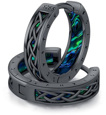 Wikinger Ohrringe 925 Sterling Silber Keltischer Knoten Ohrringes Schwarze Kreolen Nordische Runen Schmuck Geschenke für Herren Damen