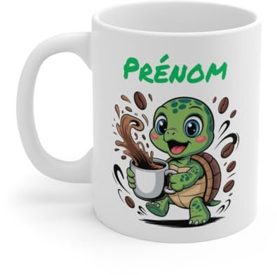 Teecustom Mug Hérisson Personnalisé – Tasse Café Mignonne et Énergique avec Prénom – Cadeau Original (Tortue)