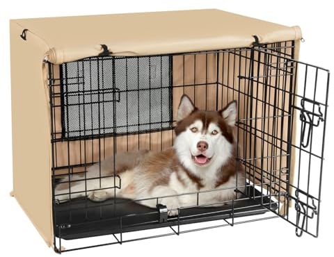 Seiyierr Abdeckung für Hundekäfig, passend für 122 cm große Hundekäfige, Doppeltür-Polyester-Kistenabdeckung für Drahtkäfig, Innen- und Außenbereich, Hellbraun