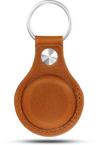 Schlüsselanhänger für AirTag aus Echtleder – Kompatible Schutzhülle für AirTag – Lederhülle für Schlüssel, Taschen, Haustierzubehör – Anhänger mit sicherem Druckknopf (Braun)