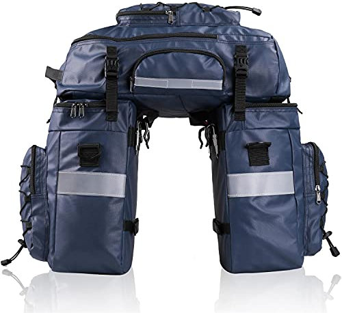 Janmobrian Fahrradtasche Gepäckträger, Gepäckträgertasche Bike Bag 3 in 1 Fahrrad Kofferbeutel Radfahren Gepäck Rücksitz Kofferraumtasche wasserdichte Multifunktions Rucksack(Blue 65L)