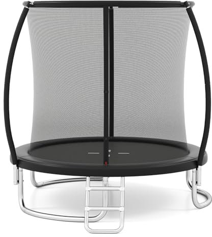 LIFEZEAL Trampolin Outdoor, Ø 244 cm Gartentrampolin mit Sicherheitsnetz, Leiter und Stahlrahmen, Rundes Riesentrampolin für Kinder und Erwachsene (Schwarz)