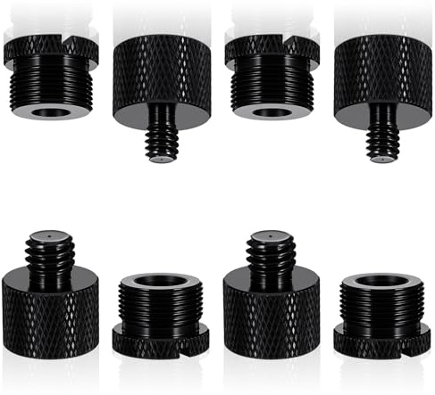 Classicseali 8 Stück Mikrofon Adapter, Mikrofonständer Adapter, Gewindeadapter aus Aluminiumlegierung, Schraubadapter für Mic und Stativ, Schwarz(3/8 Buchse auf 5/8 Stecker 4 Type)