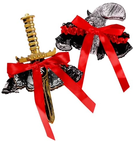 Zidoley Piraten Accessoires Damen, 2 Stück Piraten Kostüm Frauen Strumpfband mit Piratenschwert Pirat Pistole, Piratin Halloween Karneval Cosplay Accessoires, Fasching Sexy Piratenkostüm (Rot)