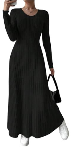 Winterkleid Damen Lang Elegant Strickkleid Damen Winter Warm Pulloverkleid Maxi A Linie Strickkleider Langarm Kleid Curvy Herbstkleid V Ausschnitt Kleider Oben Eng Unten Locker Pullikleid