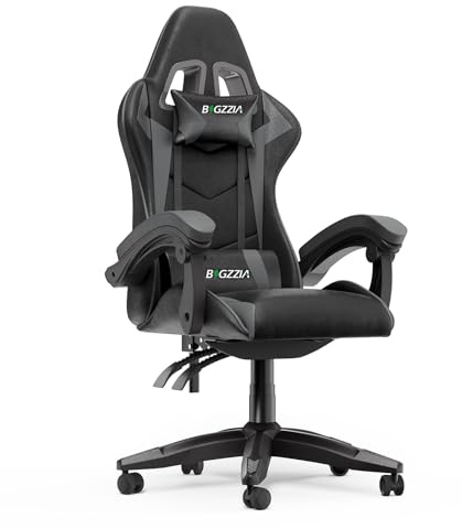 Racingreat PC Gaming Stuhl mit Kopfstütze und Lendenkissen (Grau) | PU-Leder, Memory-Schaum, 90°–135° Neigungswinkel und Höhenverstellbar, Junge Erwachsene Gamer Büro Pause Familien