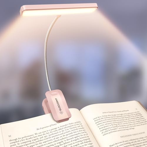 Glocusent Leselampe Buch Klemme 26 LEDs, Buchlampe mit Größere Lichtquelle | Wiederaufladbares Leselicht mit 5 Farben & Stufenlose Helligkeit, USB-C Lange Laufzeit, 360° Flexibel für Nachtlesen ins Bett