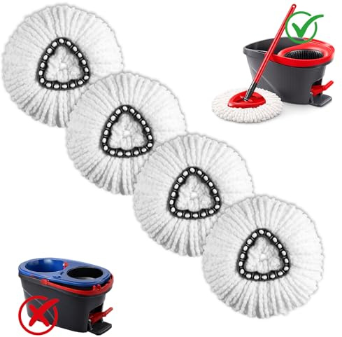 4 Pack Mop Heads Replacements Compatible with Vileda 1 Tank System | Mop Refills for Vileda Triangle Swivel Mops Microfibre Mop Head Refills for1Tank System ,Machine Washable,For All Hard Floors