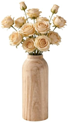 DekovaseHolz, 25 cm hoch, Deko Schlafzimmer blumenvase, WohnzimmerHolzvase, Rustikale Holzvase, HolzVase mit rillen,HolzVase, kann künstliche Pflanzen und frische Blumen aufnehmen.
