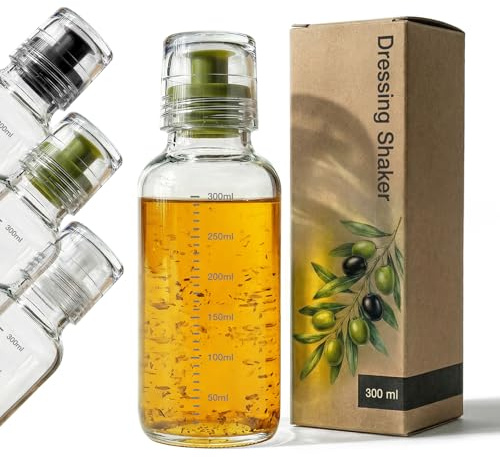 Greymount ® Dressingshaker aus Glas mit Skalierung 300ml | Dressing Behälter mit tropffreien Ausguss, spülmaschinengeeignet | Für Salatdressings, Marinaden & Saucen (Grün, Borosilikatglas)