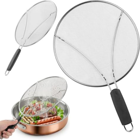 KADAX Sartenes antisalpicaduras de 25 cm de diámetro, acero inoxidable, protección contra salpicaduras de aceite (plata)