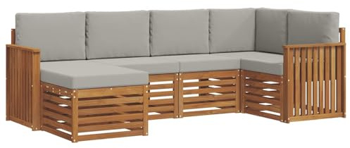 vidaXL Sofagarnituren 6 pcs Natürlich und Hellgrau Massivholz Akazie, Gartenlounge, modernes Outdoor-Sofa, strapazierfähige Möbel, Terassenkomfort-Set