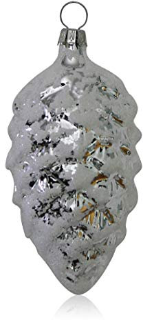 Lauschaer Glas Christbaumschmuck Tannenzapfen Silber mit Dekor 4 Stück Christbaumschmuck Weihnachtsbaumschmuck mundgeblasen handdekoriert