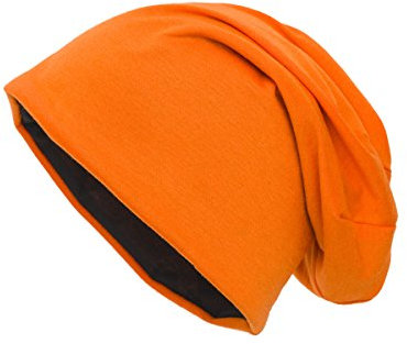 shenky Beanie 2-farbig | Wendemütze | Basic Look | für Damen & Männer | lang geschnitten | Unisex | Longbeanie | Long Slouch Beanie Reversible| dünne Mütze zum Wenden | Orange-Schwarz