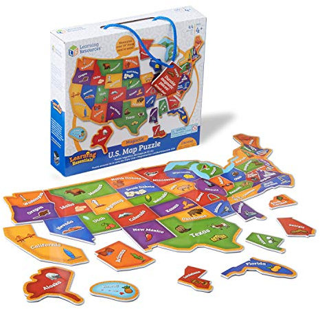 Learning Resources Magnetic U.S. Map Puzzle (45 Pieces), Multicolor, 19 L x 13 H in (LER7714)