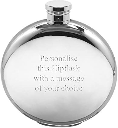 English Pewter Company 6oz Plain Round Hip Flask. Personalised with Free Engraving [FL242]