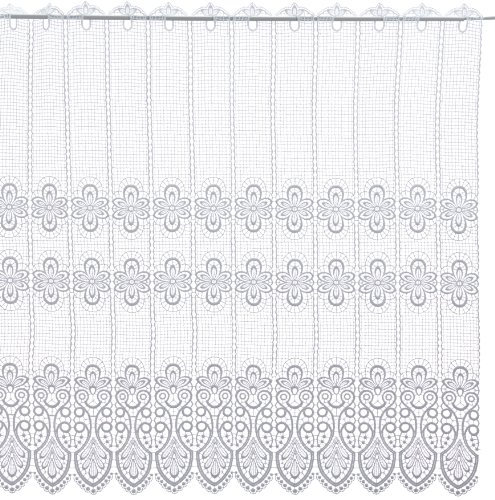 Plauener Spitze by Modespitze, Store Bistro Gardine Scheibengardine mit Stangendurchzug, hochwertige Stickerei, Höhe 96 cm, Breite 144 cm, Weiß