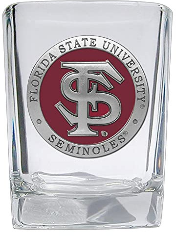 Heritage Pewter Florida State University Schnapsglas, quadratisch, handgeschnitzt, 42,5 ml, aufwendig verarbeitetes Metall-Zinn-Inlay