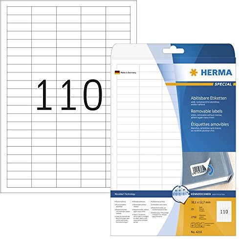 2.750 HERMA 4210 Etiketten / weiß / 38,1 x 12,7 mm / wieder ablösbar