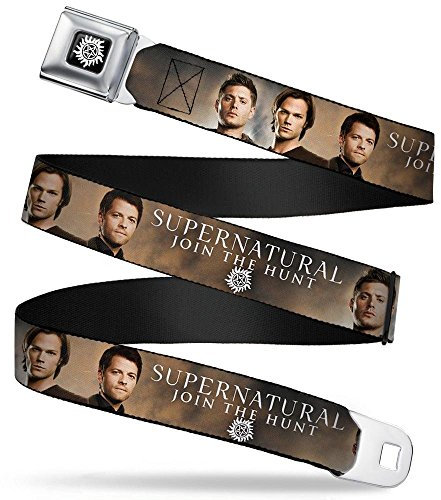 Buckle-Down Unisex-Erwachsene Sicherheitsgurt mit Winchester-Logo, Schwarz/Weiß – Dean, Sam & Castiel Supernatural Join The Hunt Gurtband Gürtel, Mehrfarbig, 1.5 Wide-24-38 Inches in Length