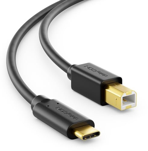 deleyCON 0,5m USB C Cable de Impresora (Para Impresoras, Escáneres, MIDI) Cable USB-C a USB-B, para Epson HP Samsung Canon Brother iPhone 16 15 Notebook Tablet PC MacBook