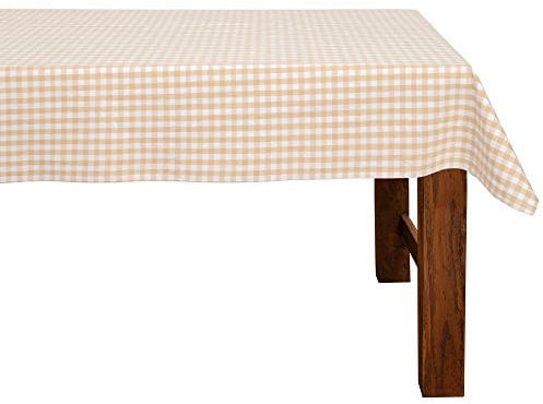 FILU Tischdecke 130 x 220 cm Beige/Weiß kariert (Farbe und Größe wählbar) - hochwertig gefertigtes Tischtuch aus 100% Baumwolle
