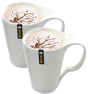 FranquiHOgar - 2 Tazas Mugs para desayuno - Café con leche - Porcelana blanca- 400 mL Ovum