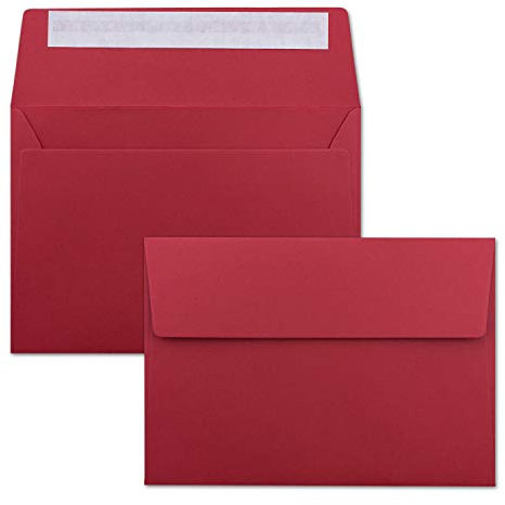 500x Briefumschläge Rosen-Rot DIN C6 Format 11,4 x 16,2 cm - Haftklebung - Kuverts ohne Fenster - Weihnachten, Grußkarten & Einladungen - Für A6 & A4 Papier