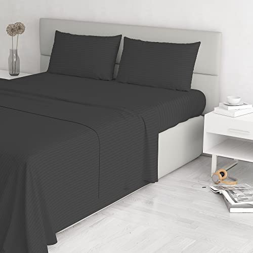 Italian Bed Linen Satin Stripes Bettwäsche, Schwarz, Doppelte