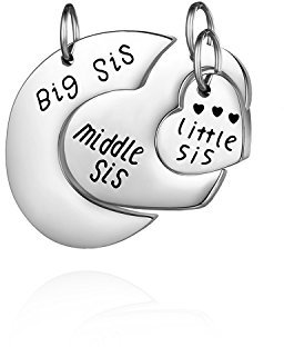 JewelryWe Schmuck 3PCS Freundschaftsketten Damen Halsketten Set Edelstahl Big Sis Middle Sis Little Sis Herz Anhänger Kette Geschenk für Schwester Familie Freunde Silber