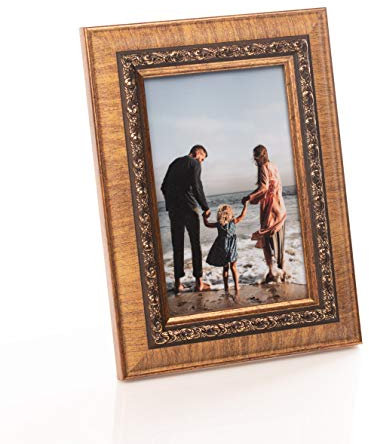 Cadre Photo en Bois Style Baroque pour Photos 10x15 cm - Cadre Doré en Verre pour De Beaux Souvenirs | Cadre Photo Autoportant pour Affichage Mural & de Table, Format Vertical & Horizontal