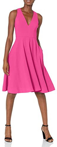 Dress the Population Catalina - Vestido Midi sin Mangas para Mujer, Fucsia (Bright Fuchsia), S
