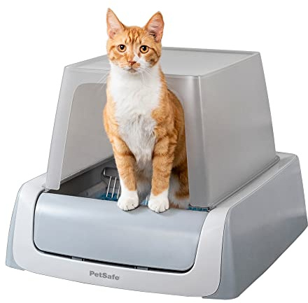 PetSafe ScoopFree Crystal Pro Legacy Automatic Self-Cleaning Cat Litter Box Enclosed Front-Entry Includes 1 Disposable Crystal Litter Tray Advanced Odor Control Gray (PAL00-16806)