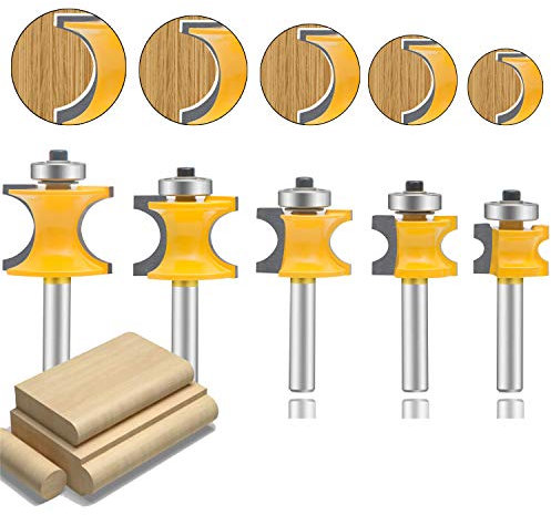 LEATBUY-TECH Bullnose Router Bit 1/4 Inch Shank Set 5PCS, Radius Half Round Bearing Wood Milling Cutter Drilling Carbide Tool For Door Table Cabinet Shelve(1/4 Half Round)