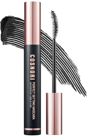 COSNORI Perfect Setting Waterproof Mascara Long & Curl - Lengthening Fiber Mascara Black – Natural Lash Extension – Waterproof, Smudge Proof, Clump Free – Irritation Free Tested, 0.24 fl.oz.