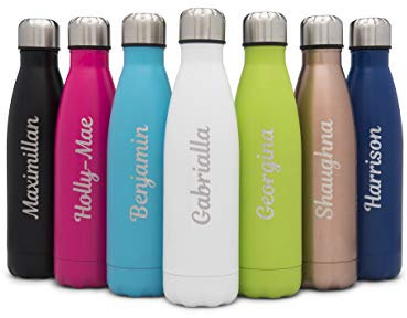 Personalised Water Bottles Stainless Steel Thermal Water Bottle Personalised Water Bottles for Women Kids Insulated Water Bottle with Name 500ml Birthday Present Teacher Gift Gym School (Black)