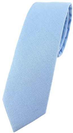 TigerTie - schmale Designer Krawatte in hellblau Unicolor einfarbig - 100% Baumwolle - Krawattenbreite 5,5 cm