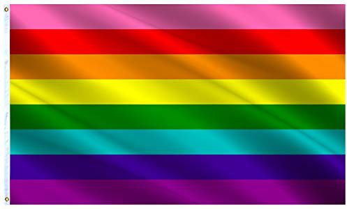 VAFLAG Gilbert Baker Original 8 Gay-Pride-Flagge historische LGBTQ-Flaggen, 91 x 152 cm, LGBT-Regenbogen-Wohnheim-Poster, lebendige Farben und UV-beständig, Leinwand-Kopf, Wandteppich.