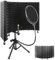 Iouyk Studio Recording Microphone Isolation Shield with Pop Filter and Tripod Stand, High Density Absorbent Foam to Filter Vocal, Foldable Sound Shield for Blue Yeti and Condenser Microphones