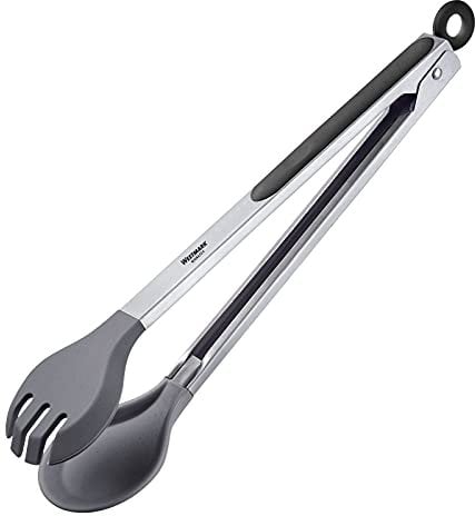 Westmark Buffetzange, Mit Silikon-Laffen, Gabel- und Löffellaffe, Länge: 32,5 cm, Rostfreier Edelstahl/Kunststoff/Silikon, Round Silicone Maxi, Silber/Schwarz, 16202270