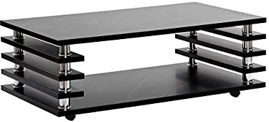CasaXXl Couchtisch auf Rollen Schwarz Marmor Optik - mobiler Wohnzimmertisch mit kratzfester & pflegeleichter Klavierlack Oberfläche - Made in Germany - 115 x 65 x 43 cm