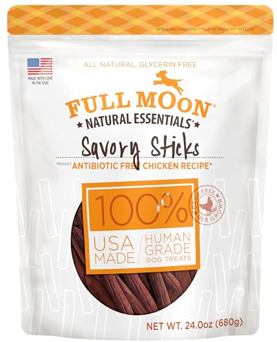 Full Moon All Natural Human Grade Dog Treats, Essential Chicken Savory Sticks, 24 Ounce