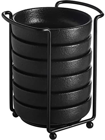 YJR Ceramic Japanese Side Dishes, Seasoning Dishes, Dipping Bowls - 3.5 Inch, with Metal Stand for Ketchup Soy Sauce BBQ Party, Set of 6, Matt Black