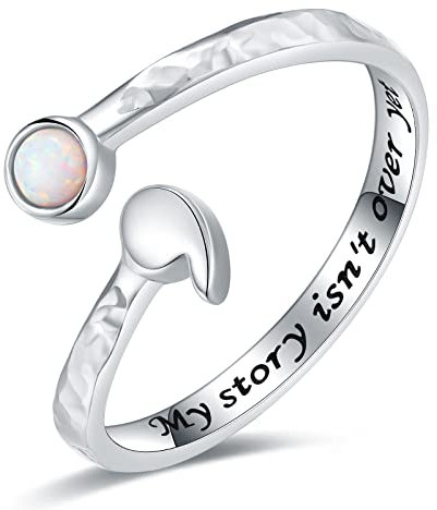 JZWUYAN Silberner Semikolon-Ring für Frauen – 925er Sterlingsilber, verstellbarer Opal, gehämmert, Semikolonringe für Frauen, My Story Isn't Over Yet Suicide Awareness inspirierendes Schmuckgeschenk,