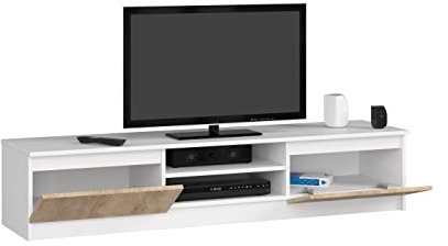 BDW Kommode, RTV Schrank, TV Gerät, viel Stauraum, Kleiderschrank, Diele, Wohnzimmer, Schlafzimmer Kommode, Multifunktionsschrank. Abmessungen: 160 x 33 x 40cm (Weiß - Sonoma Eiche)