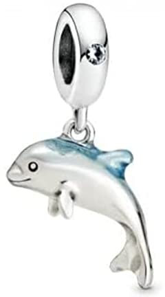 Lkwidi Charme Schimmernder Delfin Dangle Charms-Anhänger 925 Sterling Silber Charm Bead Pendant für Europäische Armbänder und Halsketten