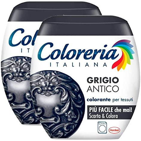 GREY Coloreria Italiana Textilfarbe für Waschmaschine, Farbe Antikgrau, belebt oder verändert die Farbe der Kleidung – 2 Packungen Einzeldosis