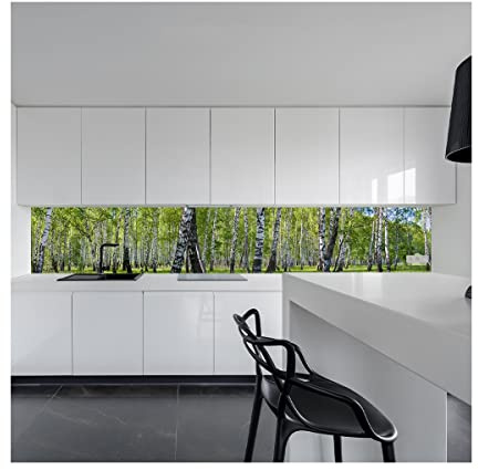 Küchenrückwand Spritzschutz Fliesenspiegel Küche Wandschutz Aluverbund Birkenwald - 2137 180x70cm matt