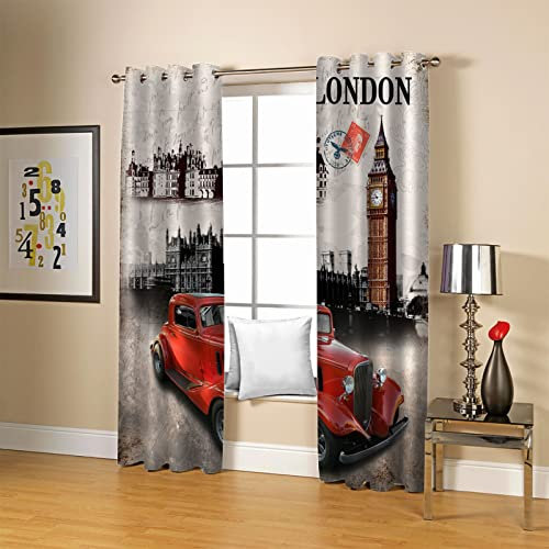 HOUKAI Vorhang Blickdicht Mit Ösen, 2-Set Deko Vorhänge, Verdunklungsvorhang, 3D Londoner Big Ben Fenstervorhang Für Wohnzimmer Schlafzimmer 264x214Cm Gardinen Verdunkelung Für Schlafzimmer