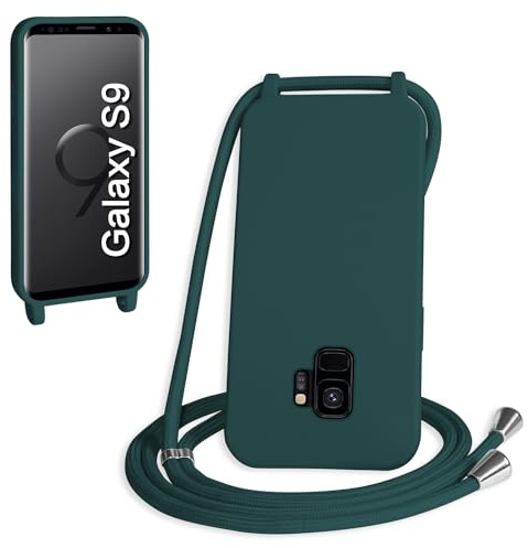 WenBaby Coque avec Cordon pour Samsung Galaxy S9,Collier pour Étui bandoulière Colliers de cellulaire Mince Antichoc Réglable Lanyard Silicone Case,Vert foncé